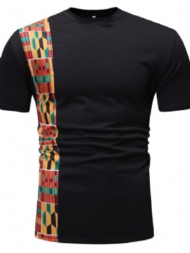Färgblock Rund Hals Patchwork Slim Kortärmad T-Shirt För Män