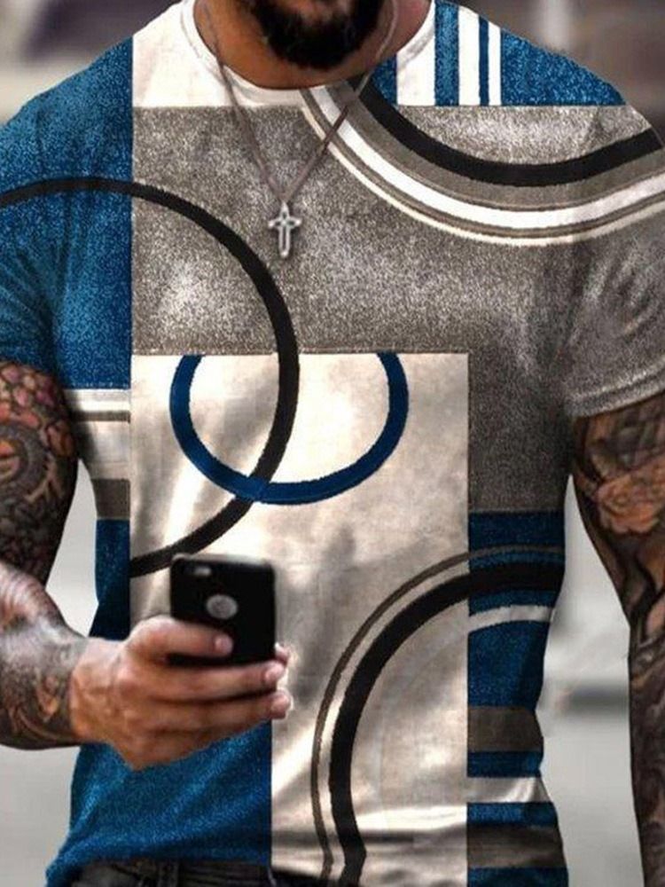 Färgblock Rund Halstryck Kortärmad Smal T-Shirt För Män