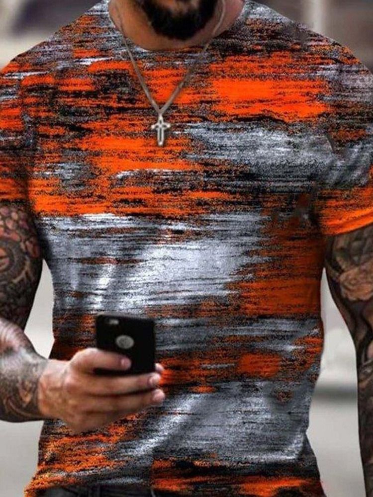 Färgblock Rund Halstryck Kortärmad Smal T-Shirt För Män
