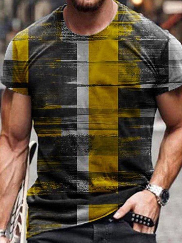 Färgblock Rund Halstryck Kortärmad Smal T-Shirt För Män