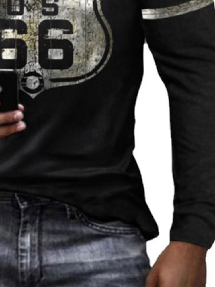 Färgblock Rundhalstryck Tröja Slim T-Shirt