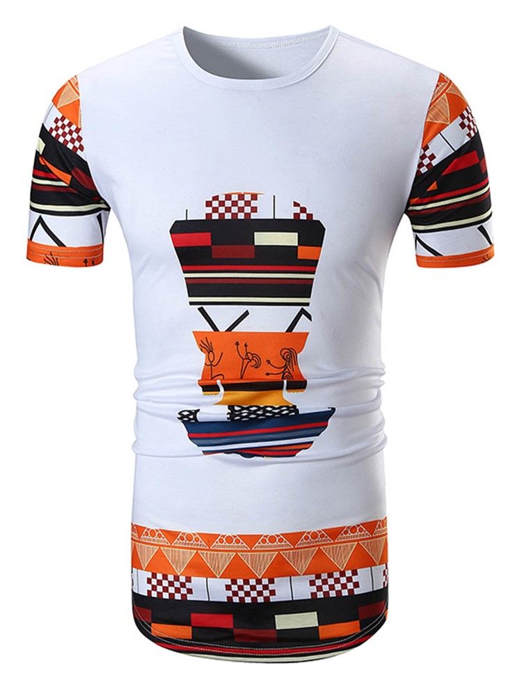 Färgblocktryck Lös T-Shirt För Män