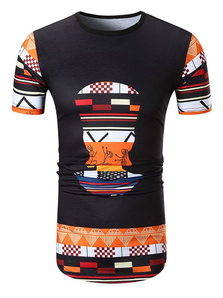 Färgblocktryck Lös T-Shirt För Män