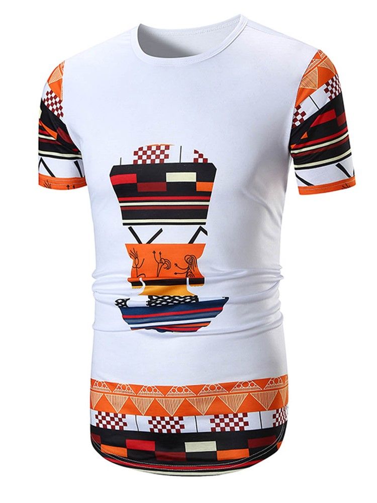 Färgblocktryck Lös T-Shirt För Män