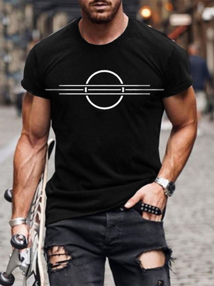 Geometriskt Tryck Rund Hals Lös Kortärmad Herrt-Shirt