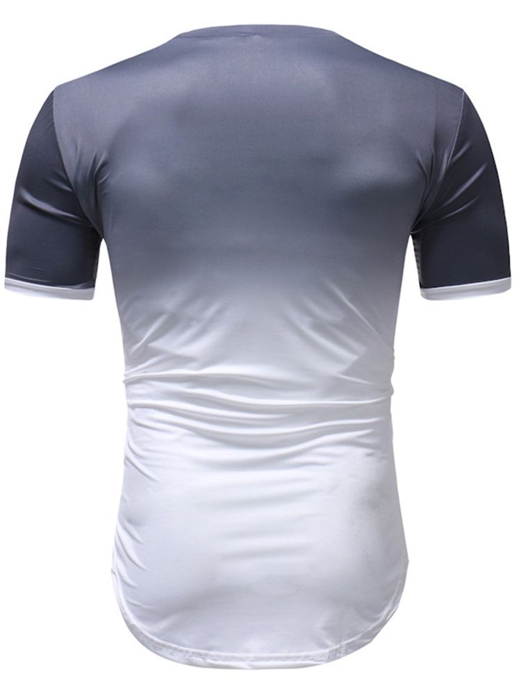 Gradient Color Block Herr Kortärmade Casual T-Shirts