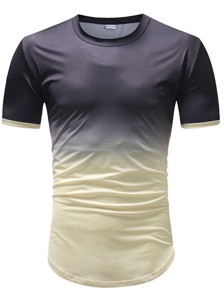 Gradient Color Block Herr Kortärmade Casual T-Shirts