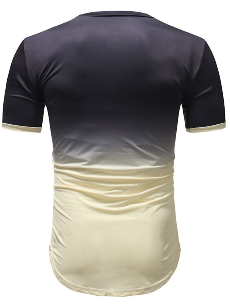 Gradient Color Block Herr Kortärmade Casual T-Shirts