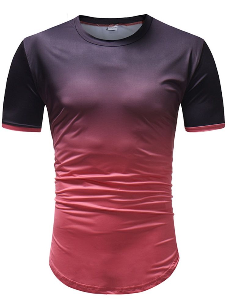 Gradient Color Block Herr Kortärmade Casual T-Shirts