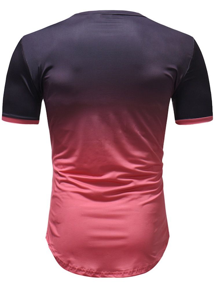 Gradient Color Block Herr Kortärmade Casual T-Shirts