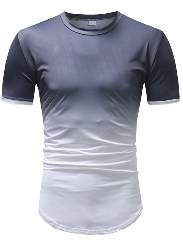 Gradient Color Block Herr Kortärmade Casual T-Shirts
