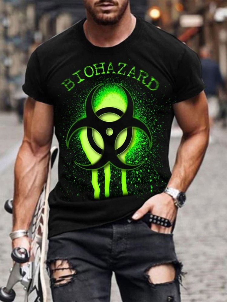 Herr Våren Casual Print Rundhalsad Kortärmad Tröja T-Shirt