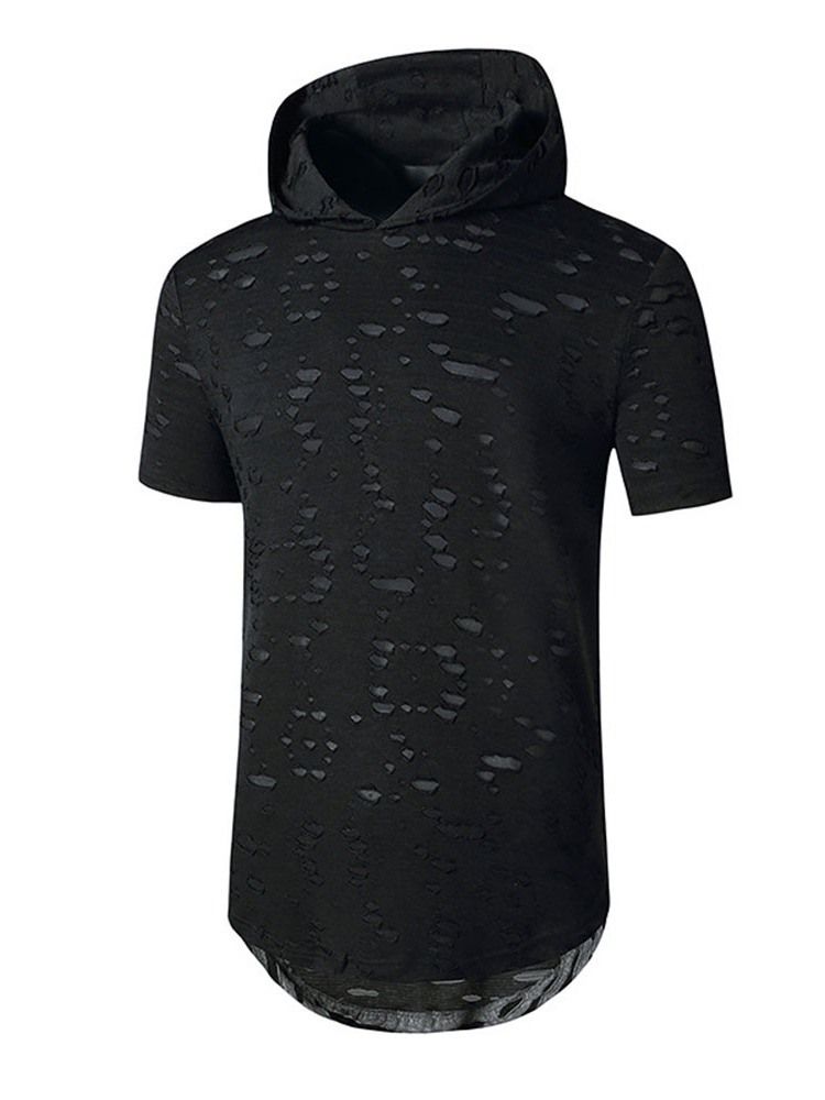 Hooded Casual Hole Raight Pullover T-Shirt För Män
