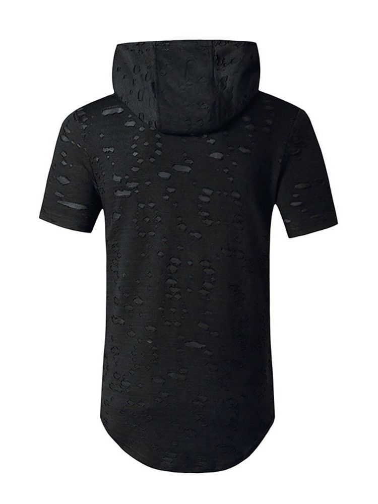 Hooded Casual Hole Raight Pullover T-Shirt För Män