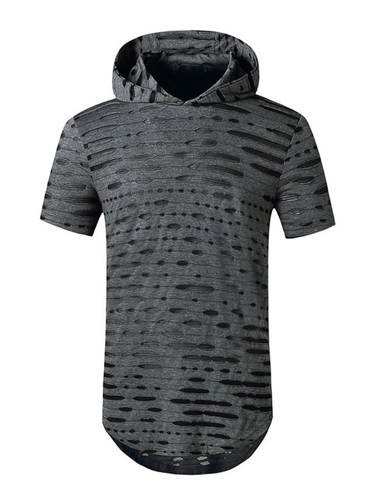 Hooded Casual Hole Raight Pullover T-Shirt För Män