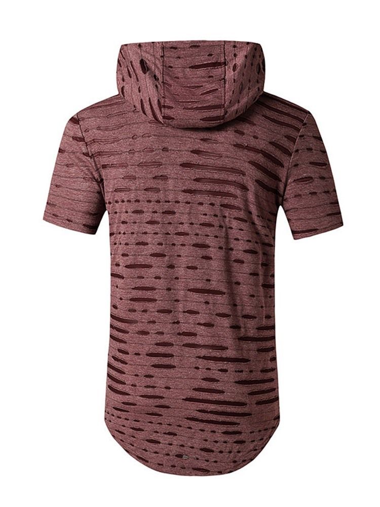 Hooded Casual Hole Raight Pullover T-Shirt För Män