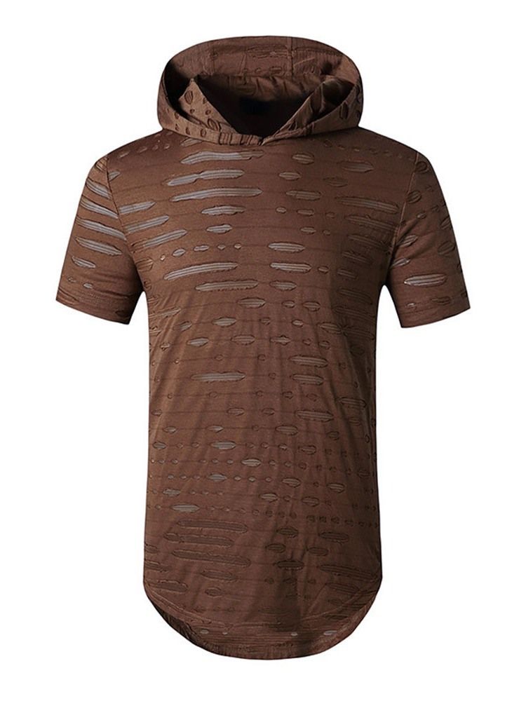 Hooded Casual Hole Raight Pullover T-Shirt För Män