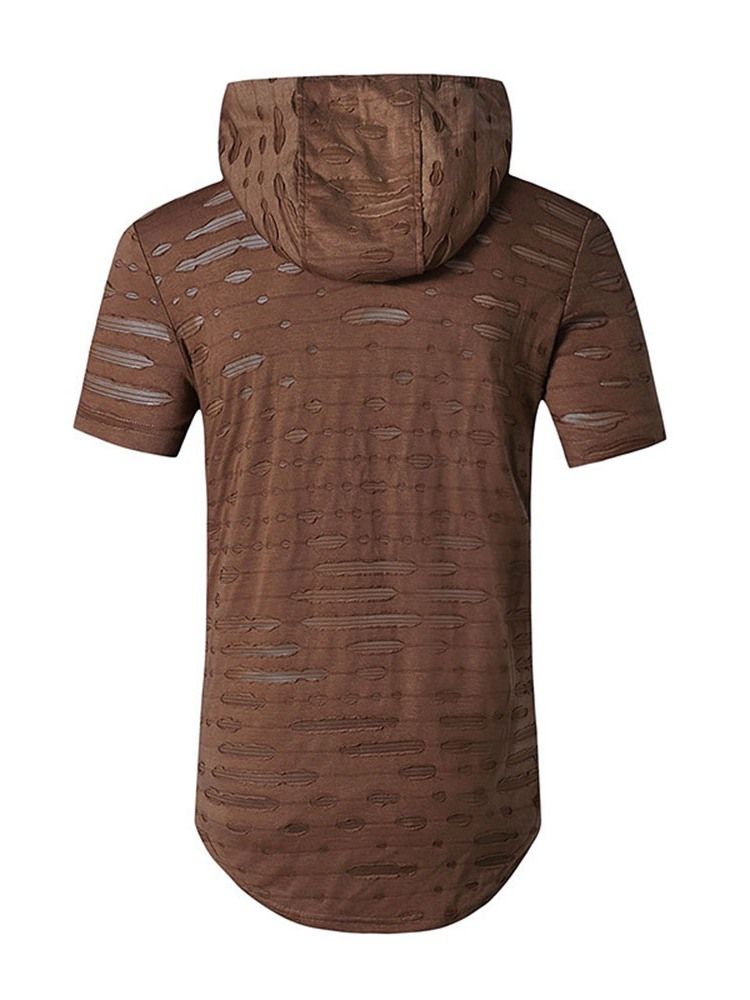 Hooded Casual Hole Raight Pullover T-Shirt För Män