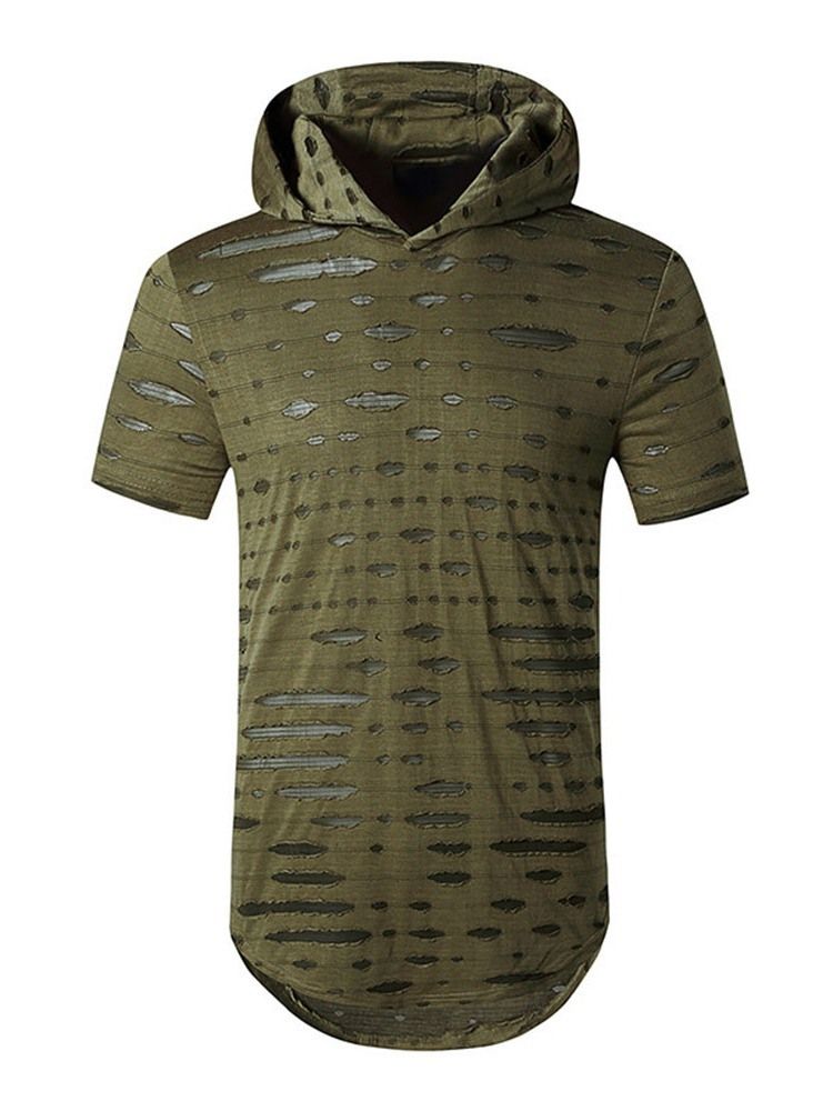 Hooded Casual Hole Raight Pullover T-Shirt För Män