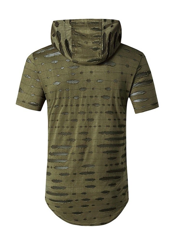 Hooded Casual Hole Raight Pullover T-Shirt För Män