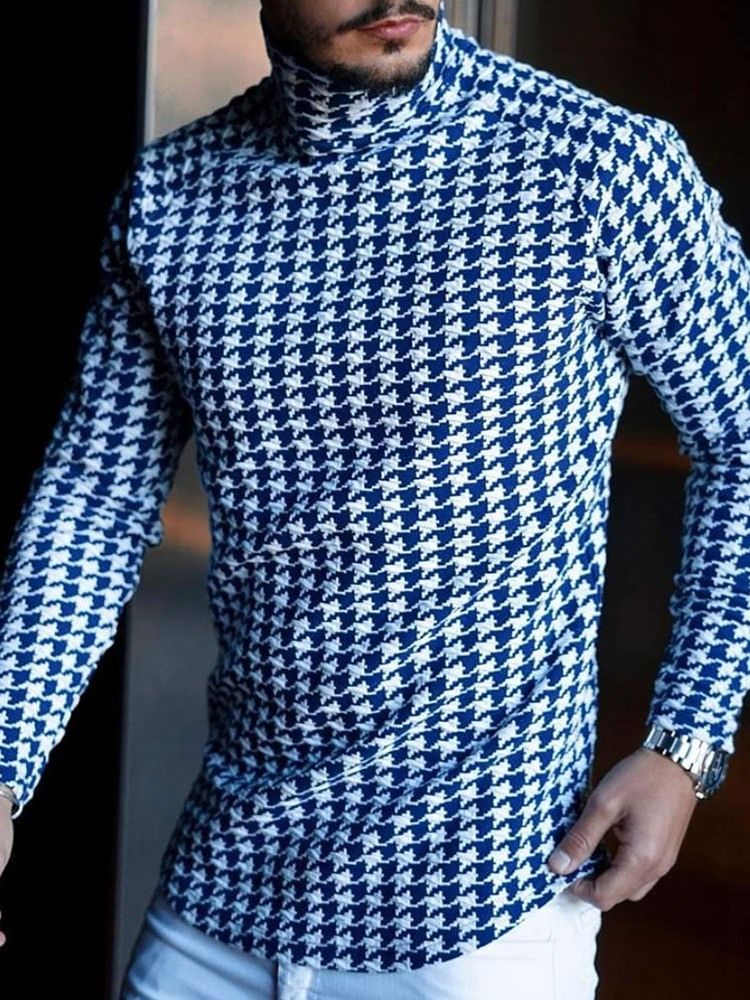 Houndstooth Casual Turtleneck Slim Långärmad T-Shirt