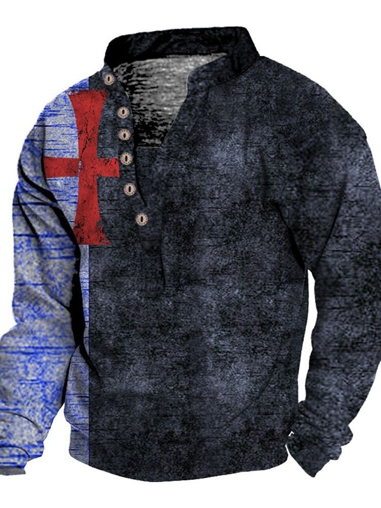 Knapp Europeisk Stativkrage Lös Pullover T-Shirt