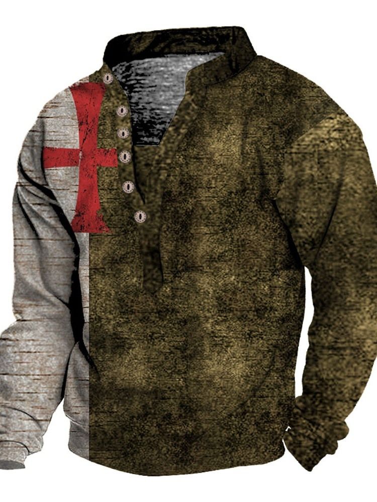 Knapp Europeisk Stativkrage Lös Pullover T-Shirt