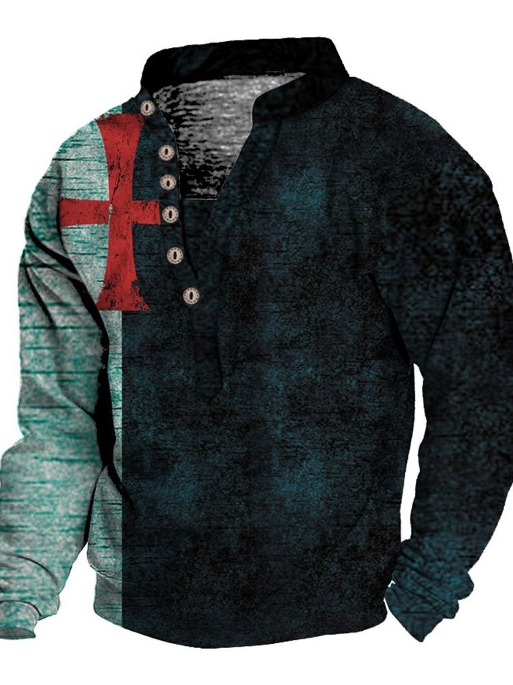 Knapp Europeisk Stativkrage Lös Pullover T-Shirt