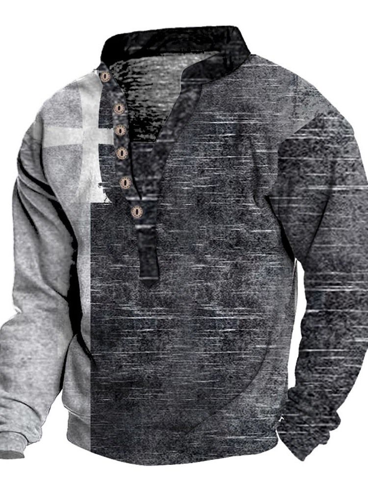 Knapp Europeisk Stativkrage Lös Pullover T-Shirt