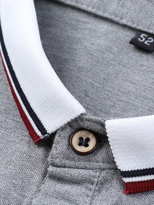 Lapel Stripe Patchwork Kortärmad Casual Pikétröja För Män