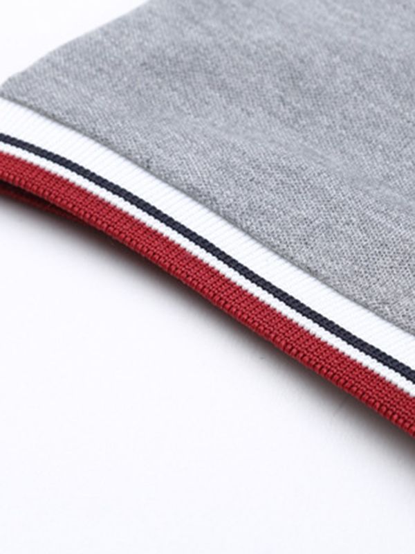 Lapel Stripe Patchwork Kortärmad Casual Pikétröja För Män