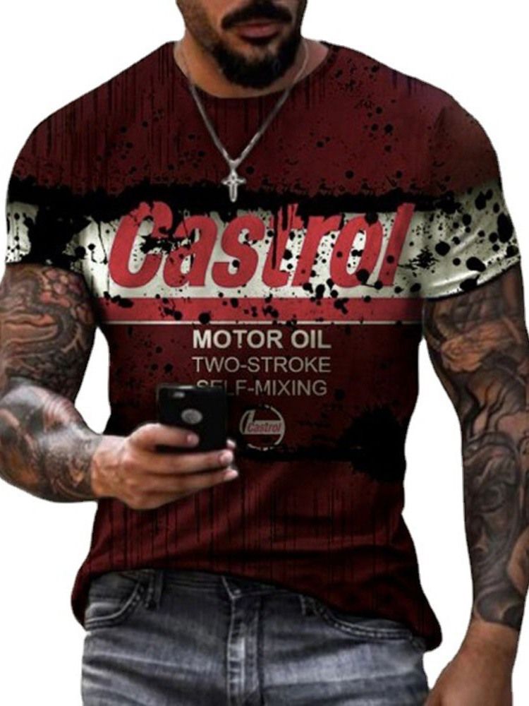 Letter Casual Print Pullover Kortärmad Röd T-Shirt För Män
