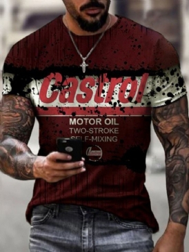 Letter Casual Print Pullover Kortärmad Röd T-Shirt För Män