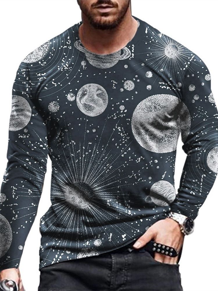Mode Modecasual Rundhalstryck Långärmad Slim T-Shirt För Män