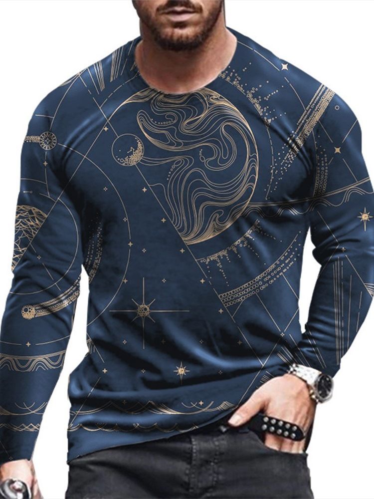 Mode Modecasual Rundhalstryck Långärmad Slim T-Shirt För Män