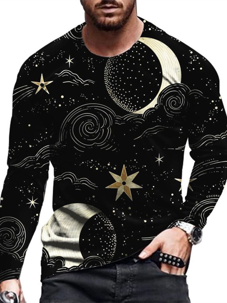 Mode Modecasual Rundhalstryck Långärmad Slim T-Shirt För Män