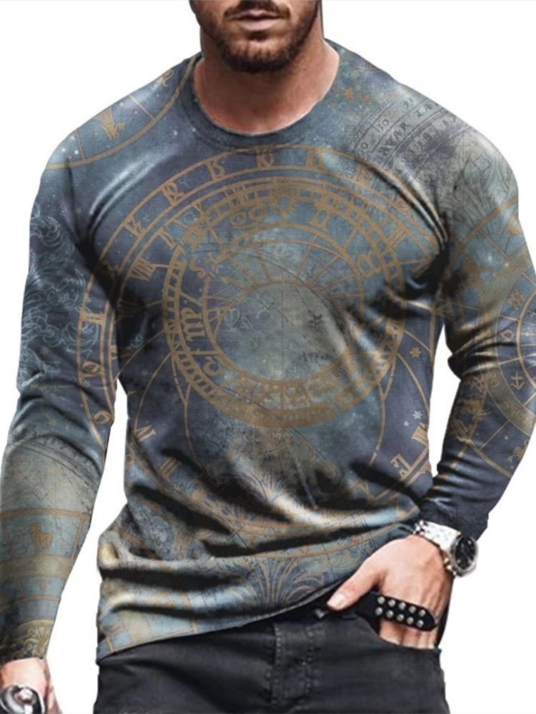 Mode Modecasual Rundhalstryck Långärmad Slim T-Shirt För Män