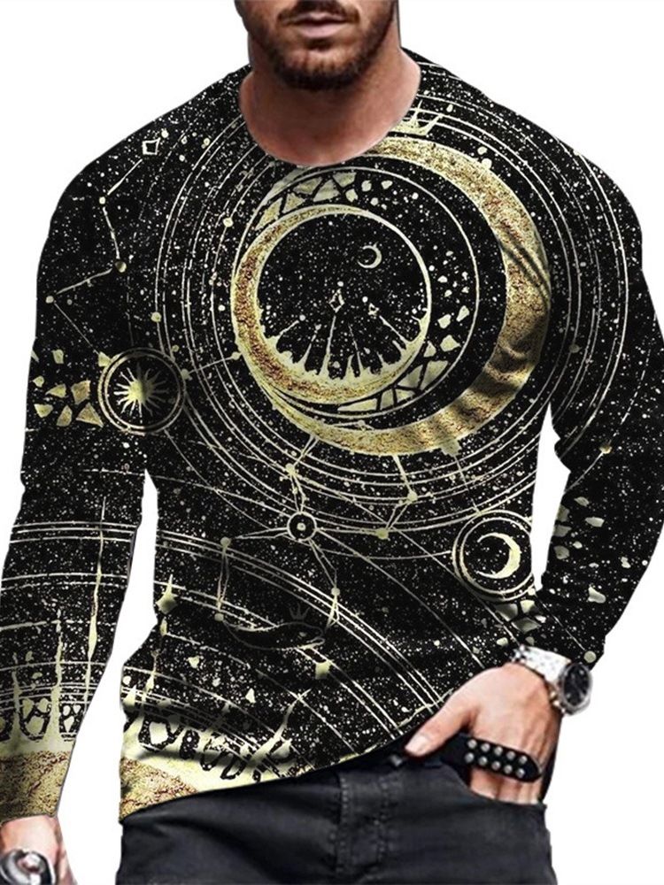 Mode Modecasual Rundhalstryck Långärmad Slim T-Shirt För Män