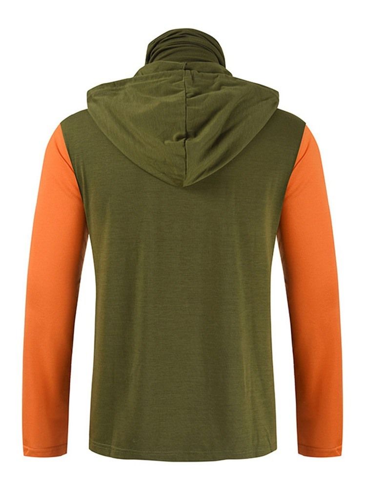 Patchwork Casual Color Block Pullover Långärmad T-Shirt För Män