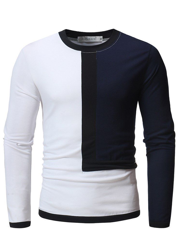 Patchwork Color Block Slim Scoop Casual T-Shirts För Män