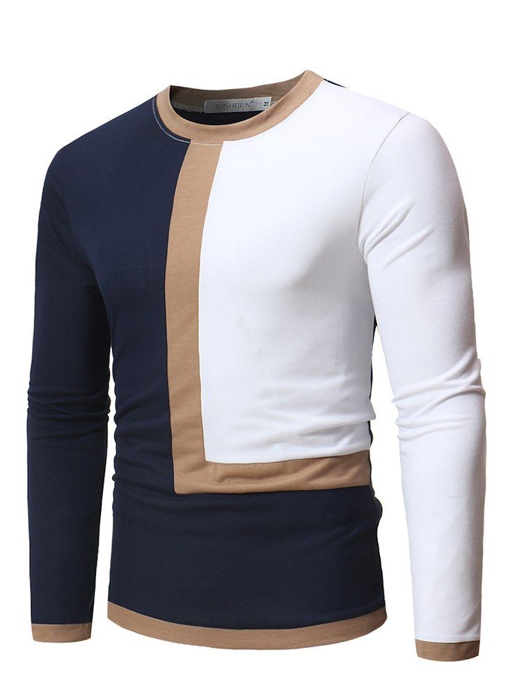 Patchwork Color Block Slim Scoop Casual T-Shirts För Män