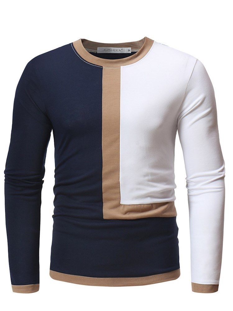 Patchwork Color Block Slim Scoop Casual T-Shirts För Män