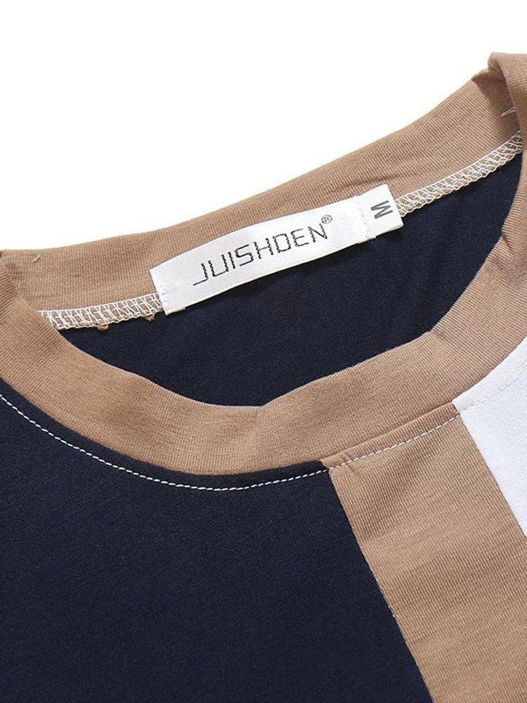 Patchwork Color Block Slim Scoop Casual T-Shirts För Män