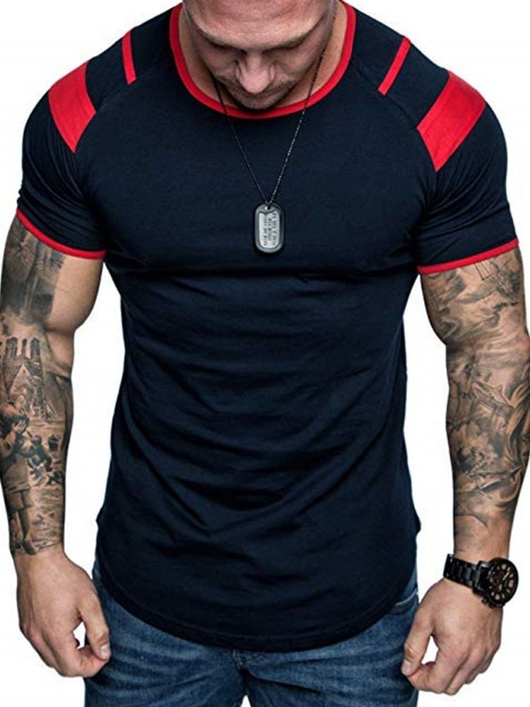 Patchwork Rundhalsad Casual Slim Kortärmad T-Shirt För Män