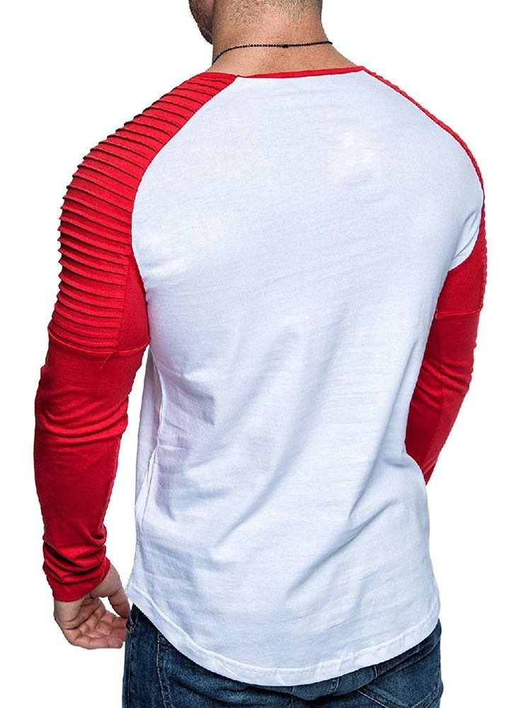 Patchwork Rundhalsad Casual Slim Långärmad T-Shirt