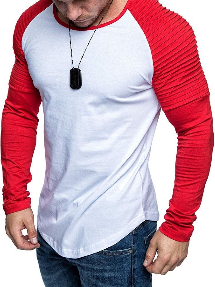 Patchwork Rundhalsad Casual Slim Långärmad T-Shirt