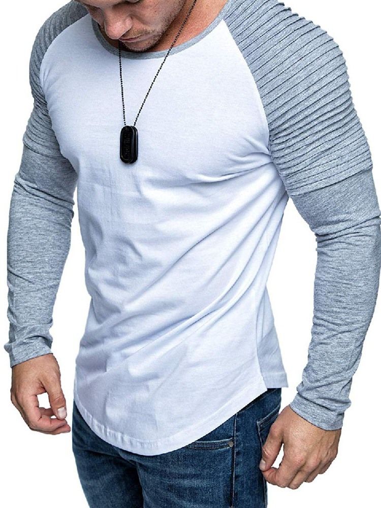 Patchwork Rundhalsad Casual Slim Långärmad T-Shirt