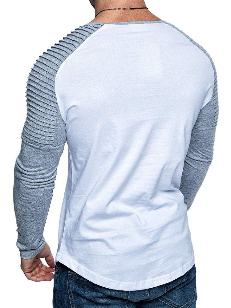 Patchwork Rundhalsad Casual Slim Långärmad T-Shirt