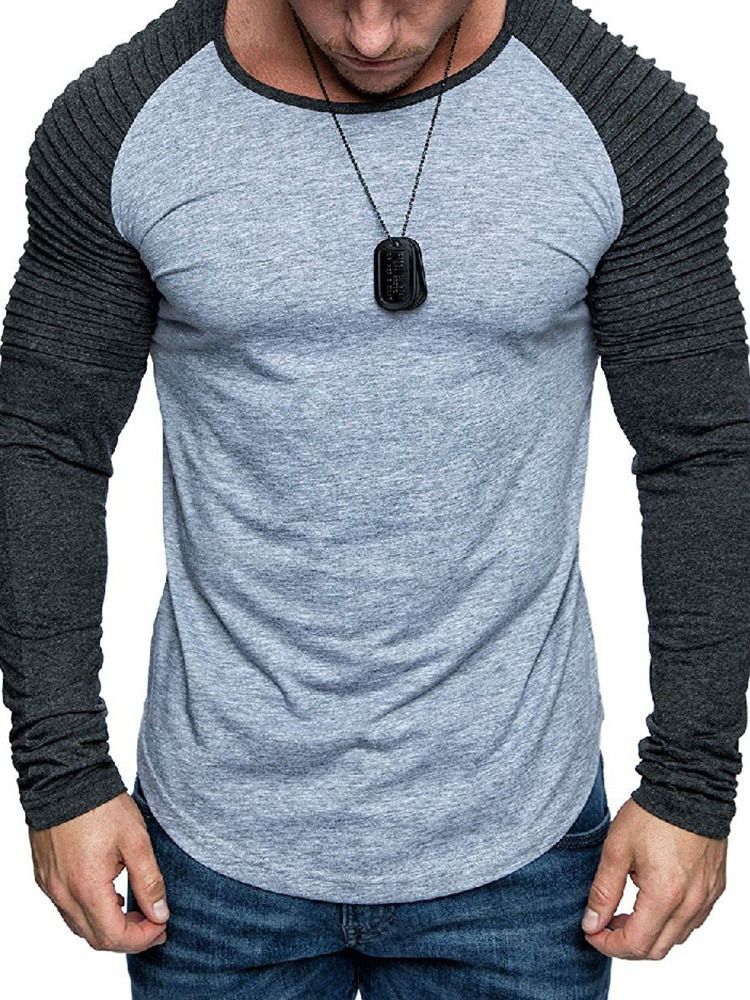 Patchwork Rundhalsad Casual Slim Långärmad T-Shirt