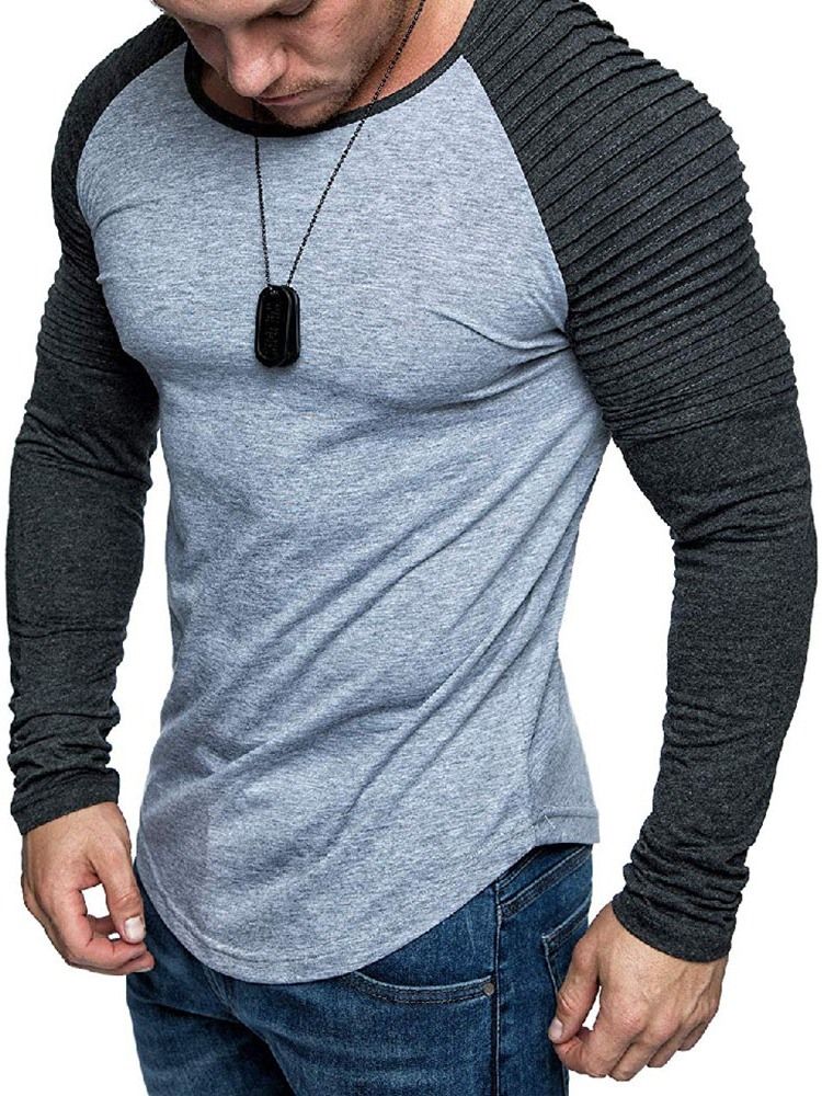 Patchwork Rundhalsad Casual Slim Långärmad T-Shirt